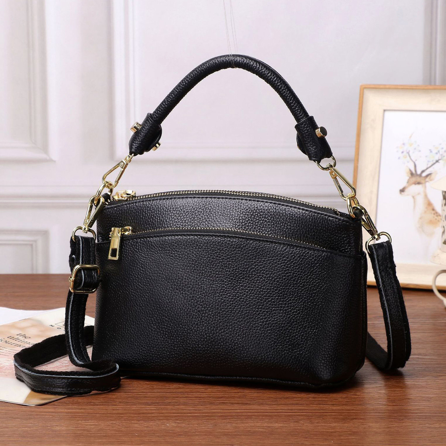 真皮女包头层牛皮手提斜挎包多功能多层袋休闲简约百搭单肩斜背包