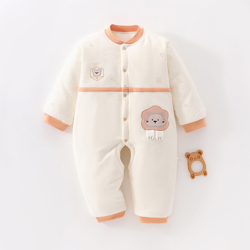 新生婴儿秋冬夹棉开档保暖连体衣