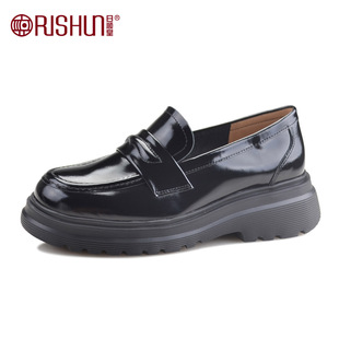 Rishun/日顺皇女鞋真皮厚底乐福鞋女圆头小皮鞋百搭2024春女单鞋