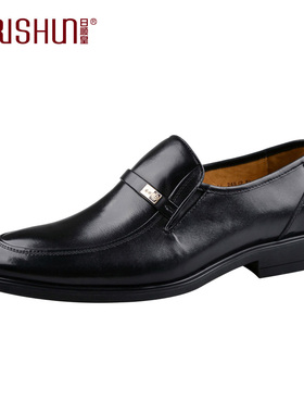 Rishun/日顺皇男鞋商务办公正装青年男士牛皮低帮套脚皮鞋 德比鞋