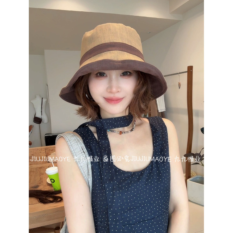 双面双戴亚麻渔夫帽女夏季透气休闲可折叠便携出游百搭遮阳太阳帽