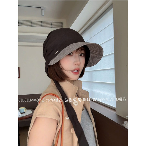 （韩单定制款）夏季时髦透气女百搭显气质复古褶皱日系遮阳帽