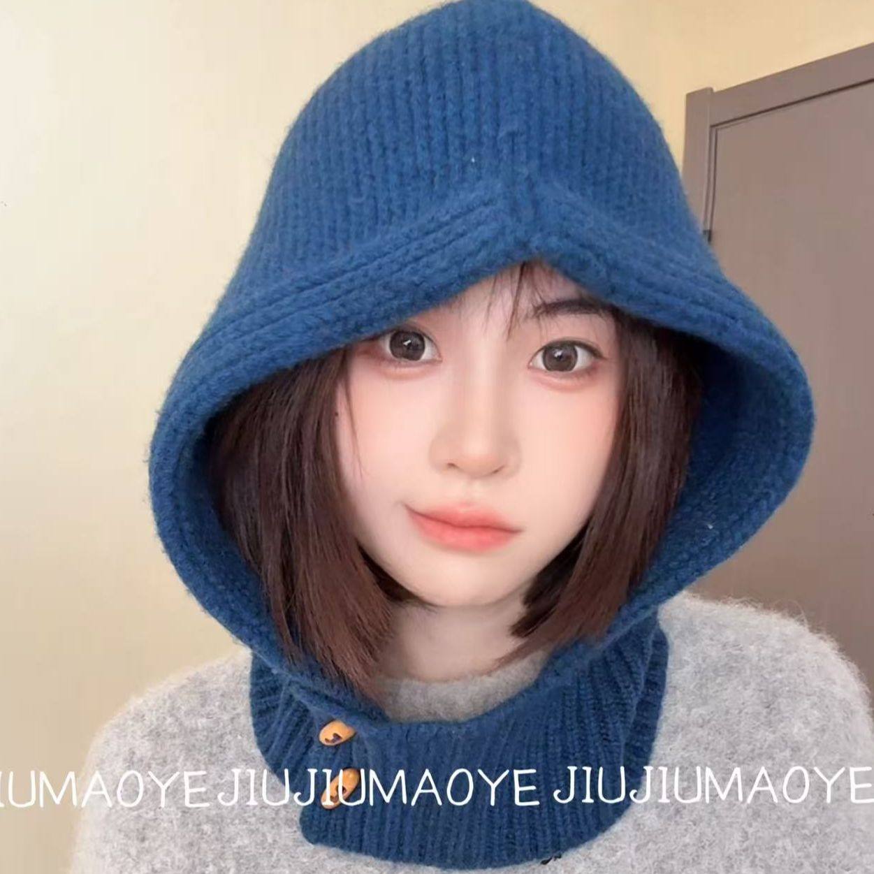 100%纯羊毛巴拉克拉法帽韩版毛线针织帽子女大头围冬季保暖护耳