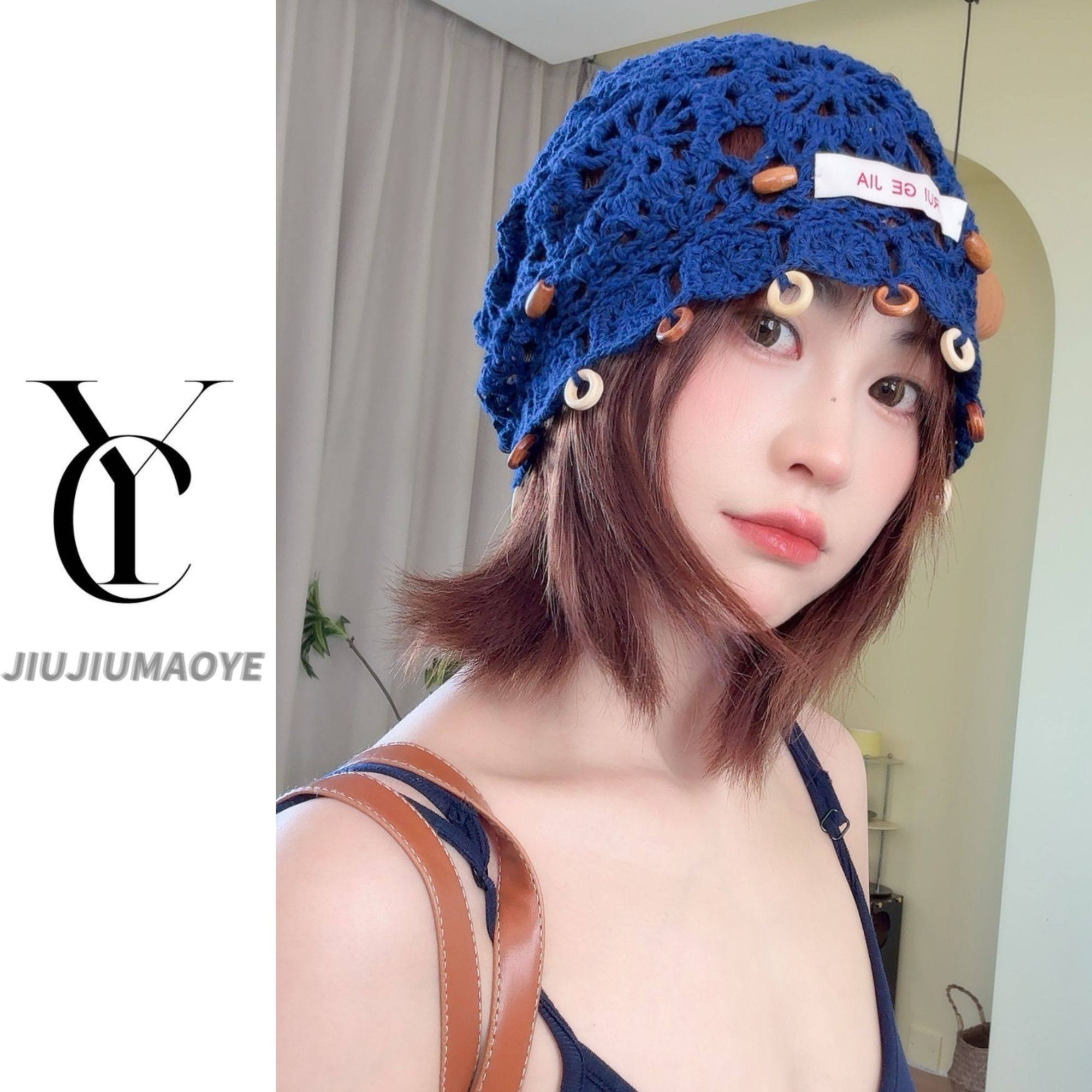 波西米亚风手工编织镂空包头帽子女文艺复古慵懒风堆堆帽时尚冷帽