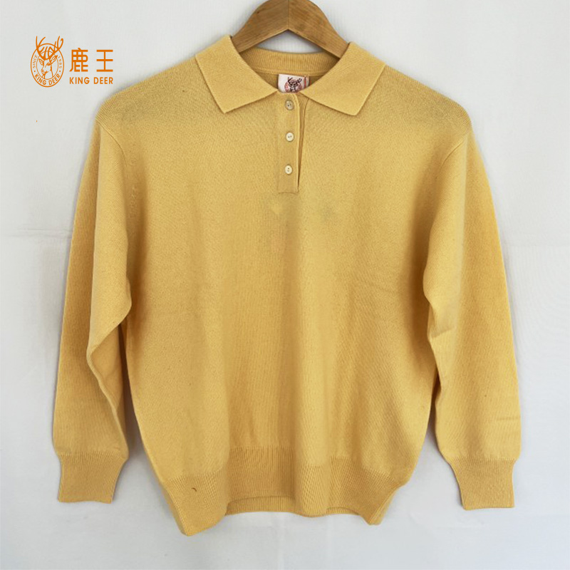 鹿王羊绒衫女士t恤领纯色百搭宽松 秋冬季新品特惠打底针织毛衣厚