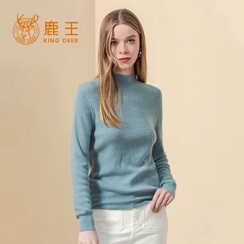 鹿王长袖高领时尚山羊绒衫女精纺
