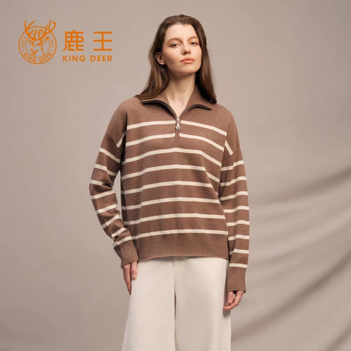鹿王纯山羊绒衫女半拉链套头长袖