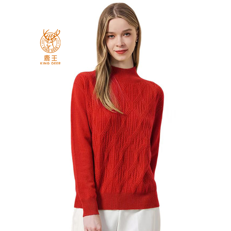 鹿王长袖半高领休闲山羊绒女衫