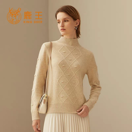鹿王女士半高领纯山羊绒衫秋冬季保暖百搭简约舒适套头针织毛衣厚