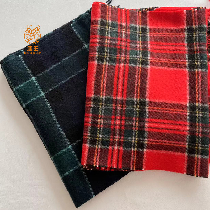 鹿王羊绒围巾女士格子休闲长款百搭秋冬季厚款保暖大围脖