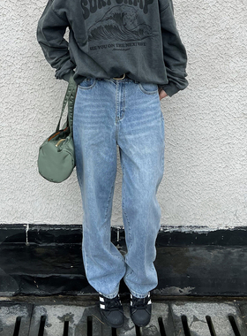 ABSURD LOGIC 荒诞逻辑 美式街头水洗做旧重磅宽松直筒牛仔裤潮牌