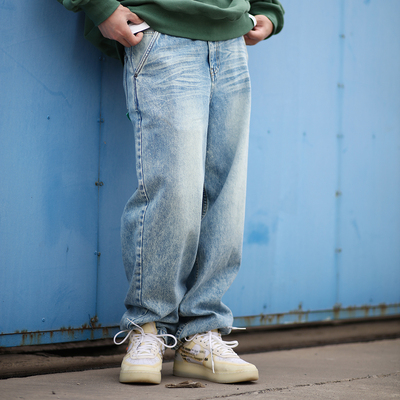 ABSURDLOGIC直筒复古蓝牛仔长裤