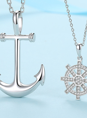 情侣刻字霸气风船舵纪念日锁骨链