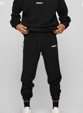 REMEFIT 夜光杠铃片 基础美式轻薄透气尼龙弹力抽绳束腿运动长裤