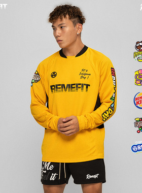 REMEFIT 放纵日 美式拼接速干情侣运动足球撞色blokecore长袖