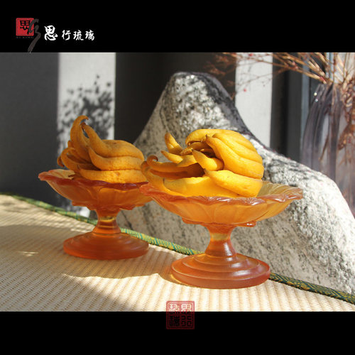 思行琉璃 直径22厘米供具莲花供果盘佛前家用供盘果盘 包邮