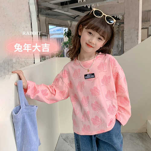 女童纯棉T恤圆领韩版长袖