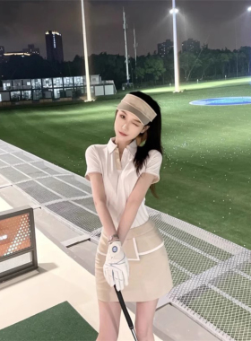 短袖POLO衫白色T恤高腰短裙半身裙运动休闲高尔夫球服装女两件套