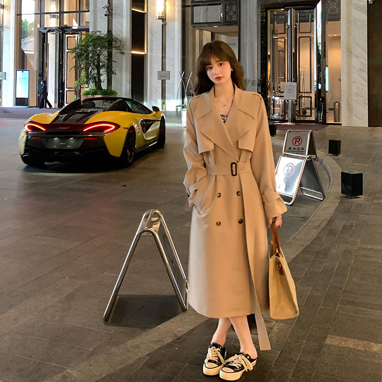 Real shot quality inspection medium and long straight tube large lapel waistband windbreaker