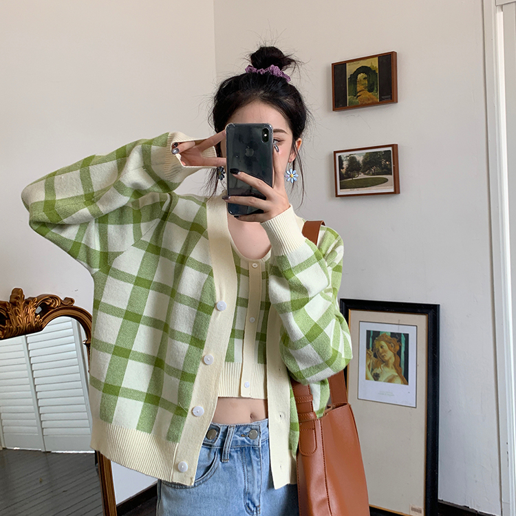 Real shooting academy style sub knitted suspender vest sweater cardigan coat short suit