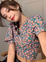 Real shot bubble sleeve short Floral Shirt