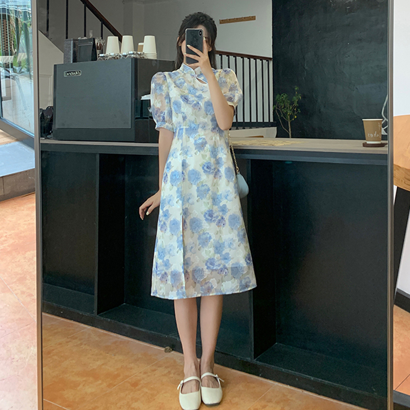 Real photo of summer cheongsam improved medium length floral dress for women