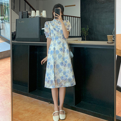 Real photo of summer cheongsam improved medium length floral dress for women