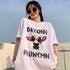 Short sleeve T-shirt with cow pattern and letter printing