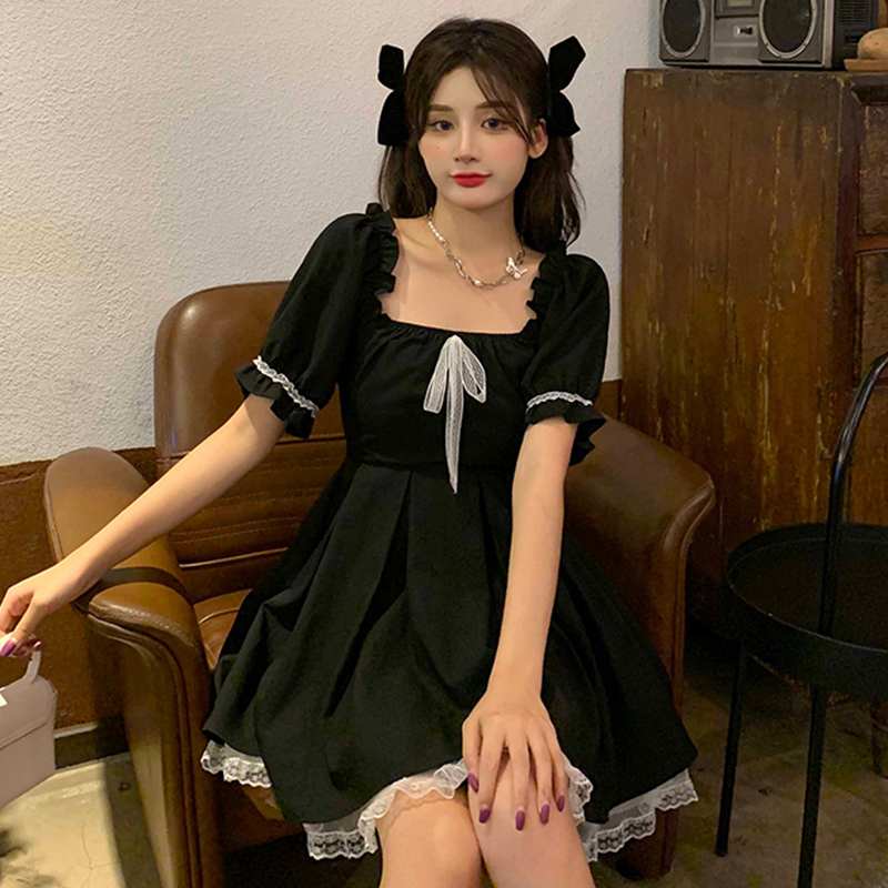 Real Hepburn little black dress French square collar dress