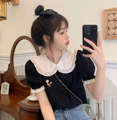 Real time baby collar bubble sleeve Embroidered Shirt Top