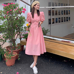 Real shot design feeling French gentle wind bubble sleeve waist sweet first love skirt