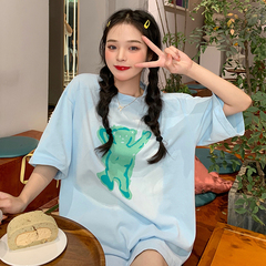 Real shot bear print crew neck short sleeve T-shirt