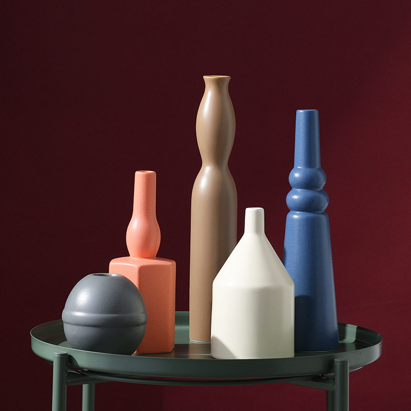 北欧ins莫兰迪色陶瓷花瓶创意家居软装饰品插花干花摆件客厅轻奢