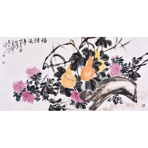 名家手绘四尺横幅国画花鸟葫芦福禄图原稿真迹水墨装饰精品字画