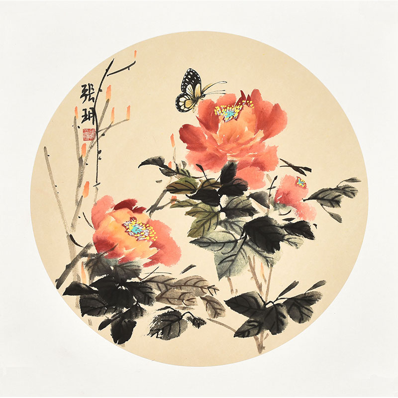 中美协会员张老师手绘珍藏级花鸟画作品《花蝶醉舞》小品卡纸国画