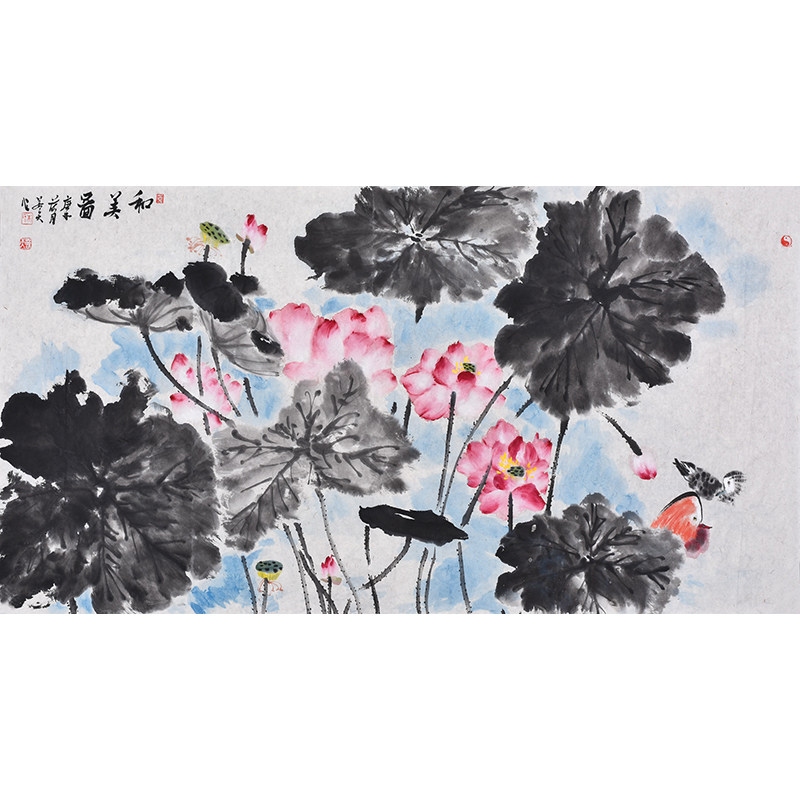 山东省书画家协会刘老师手绘国画水墨写意花鸟画荷花荷塘莲花鸳鸯