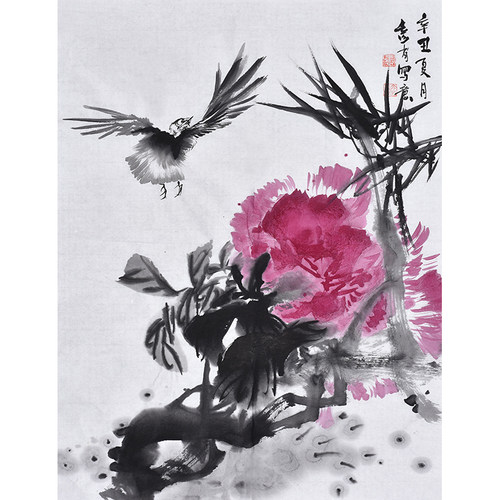 美协名家手绘水墨写意画国画花鸟画餐厅装饰画现代简约饭厅挂画