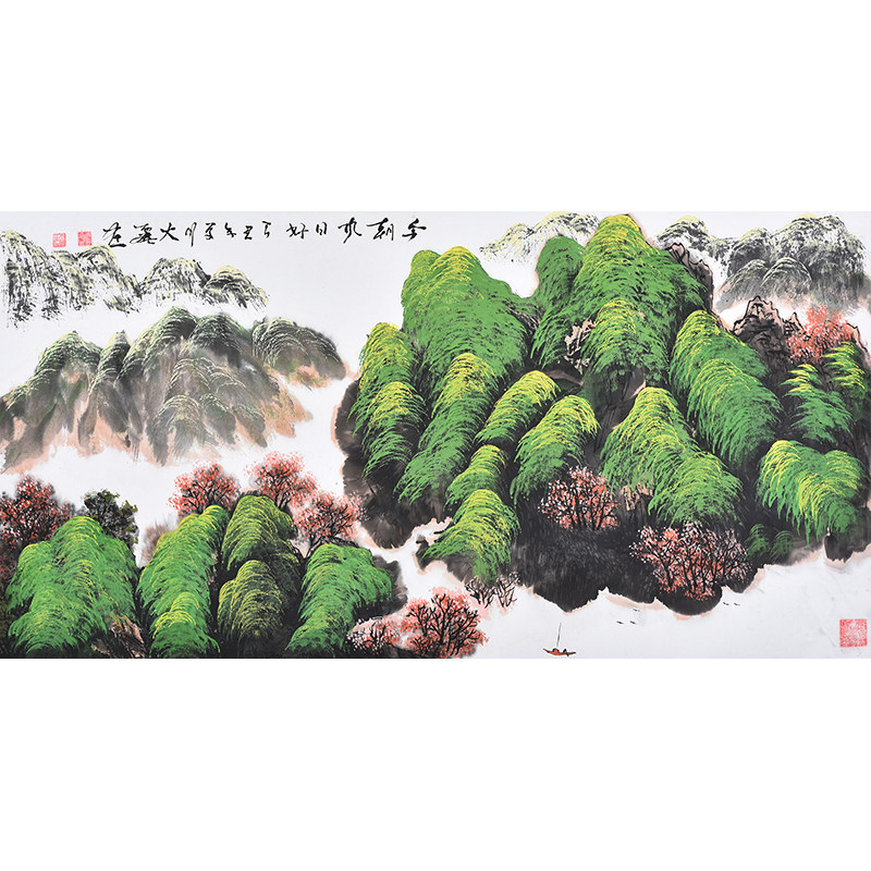 美协名家手绘国画水墨山水画今朝风日好靠山图沙发背景墙装饰画