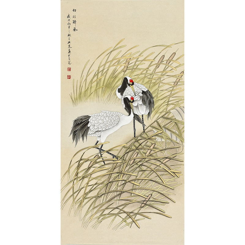 美协名家手绘国画工笔花鸟画仙鹤贺寿祝寿送礼礼品字画 白羽醉风