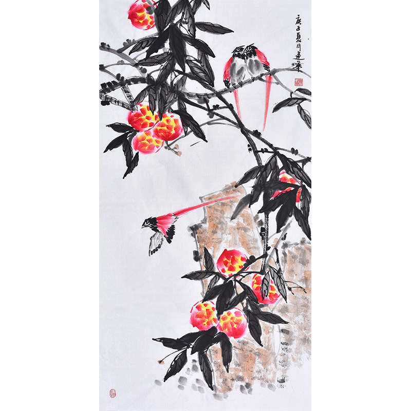 手绘真迹国画写意水墨画 花鸟画祝寿寿桃子多寿图 送礼贺寿字画