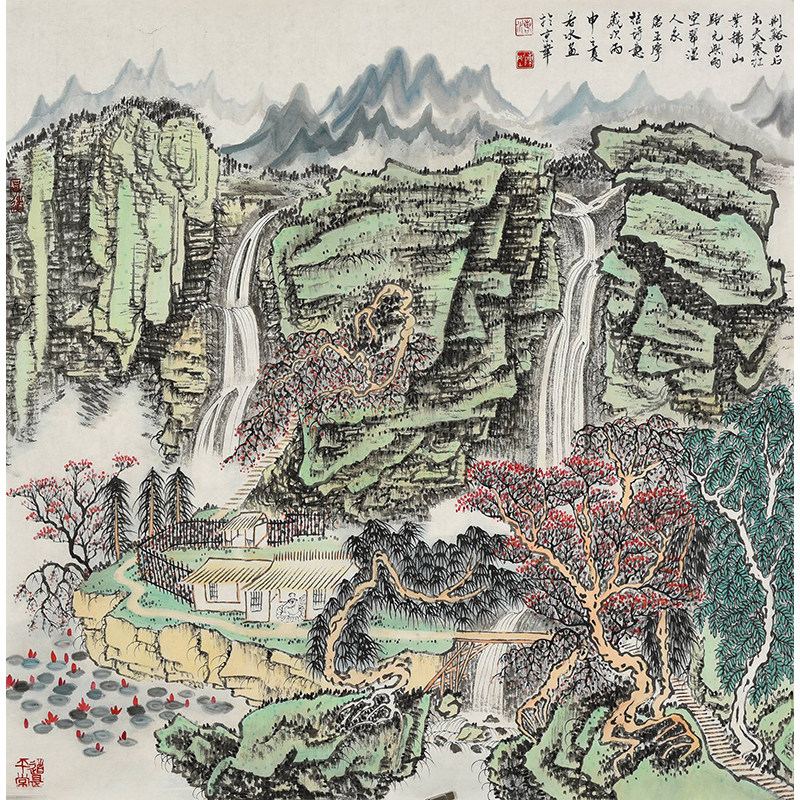 孤品典藏 仅此一幅 当代国画名家纯手绘真迹山水画作品《山中》