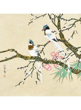清华美院国画名家董老师手绘花鸟画奢风玄关装饰画餐厅卧室挂画