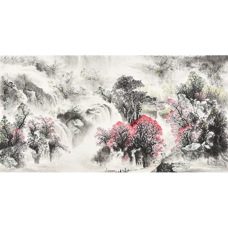 孤品收藏 仅此一张 纯手绘水墨写意山水画真迹《晨曦》名家字画