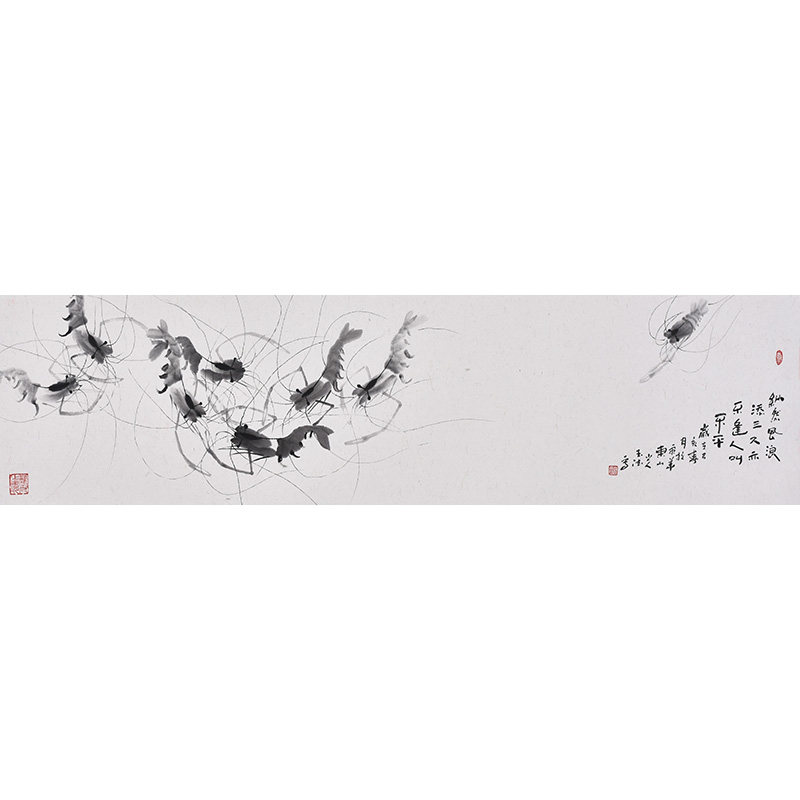 名家手绘国画写意花鸟真迹 家居客厅书房装饰挂画 水墨画虾味图