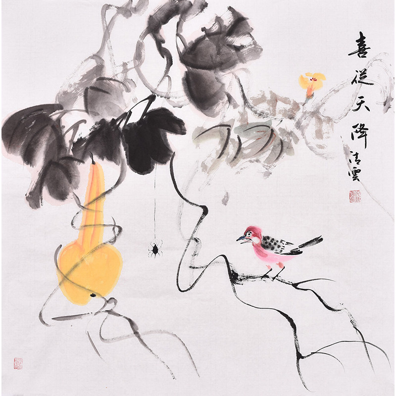国画名家池老师手绘真迹花鸟画葫芦福禄图福禄满堂葫芦客厅有福图