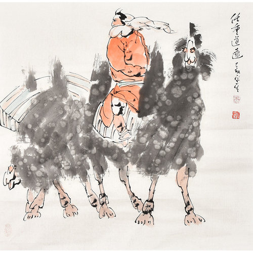 康一生《任重道远》新品 水墨写意人物 玄关装饰画 送朋友63