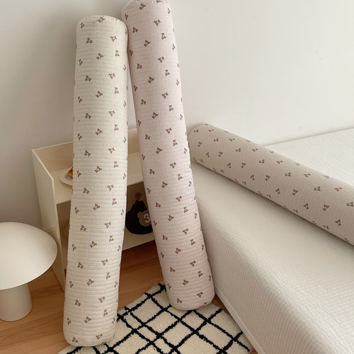 纯棉格子绗缝圆柱抱枕可拆洗