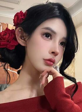明星同款红色玫瑰花花朵抓夹女后脑勺鲨鱼夹发夹发抓头饰发饰头花