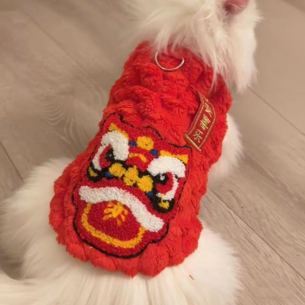 宠物猫咪衣服新年加绒保暖背心马甲蓝金渐层布偶小猫狗狗喜庆唐装