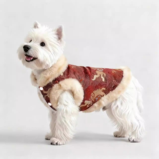 狗狗新年唐装国风小型犬宠物雪纳瑞博美比熊中式过年喜庆衣服冬装